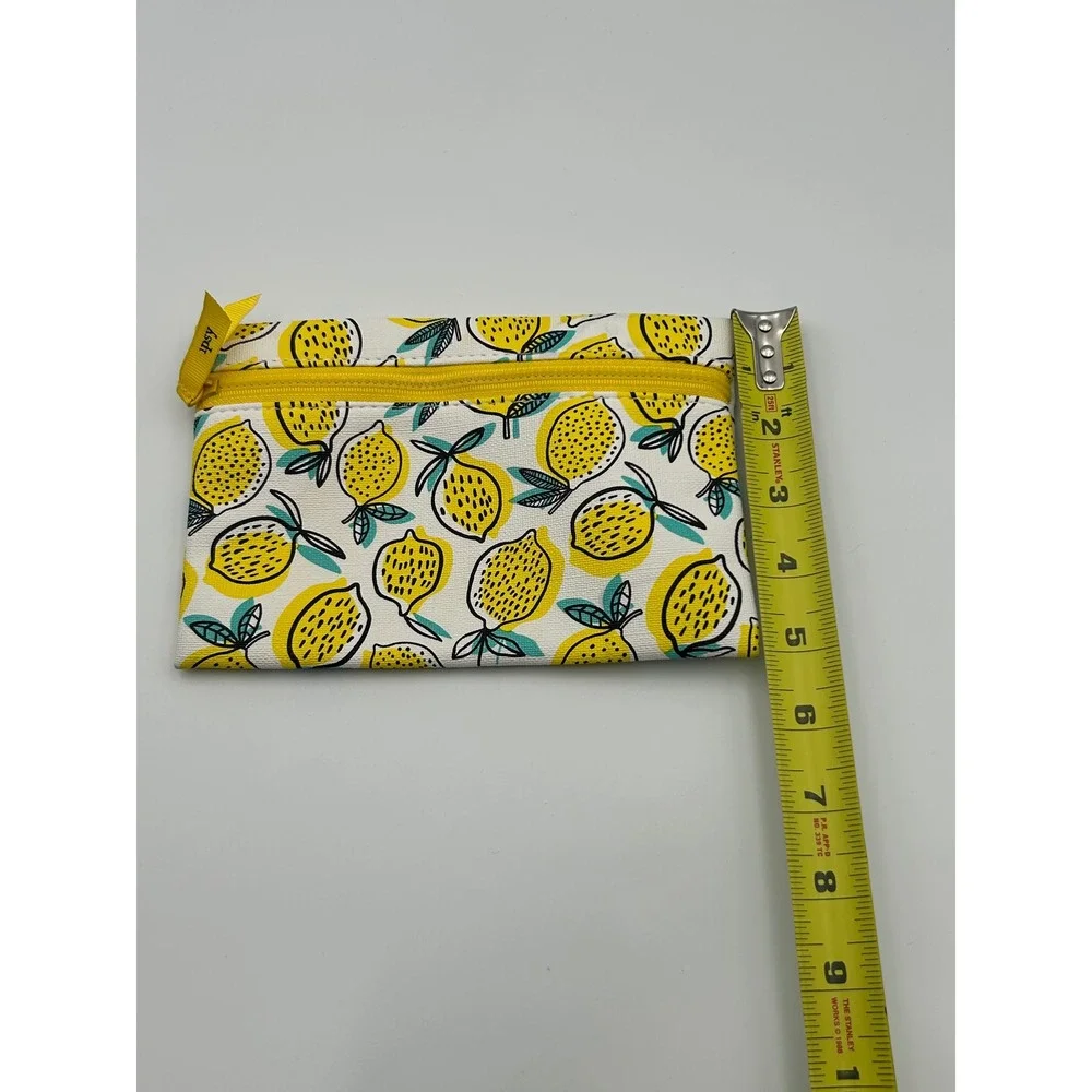 Ipsy Lemon Print Makeup Bag Yellow White Teal Zippered Cosmetic Pouch